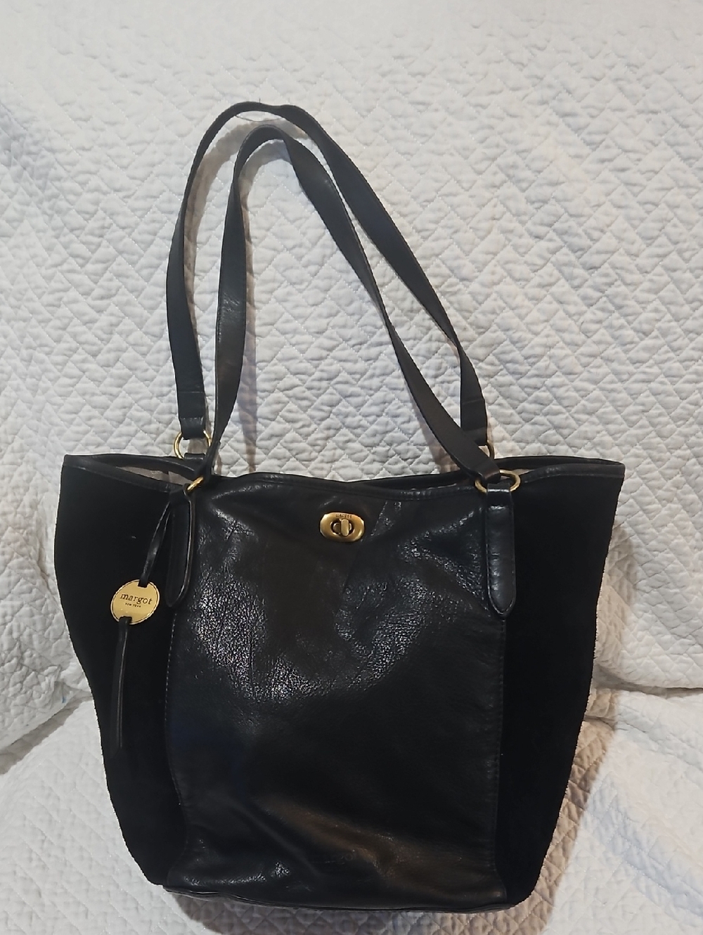 Margot New York Buttery Soft Leather & Suede Handbag Shoulder tote - Picture 3 of 9